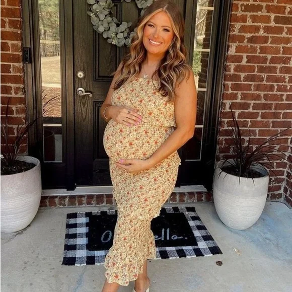 Pinkblush floral smocked bodycon midi dress nwot - Picture 8 of 14